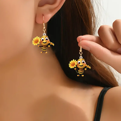 Boucles d'Oreilles en Acrylique Mignonnes avec Tournesol et Abeille