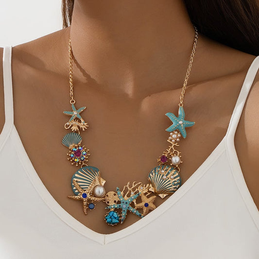 🌟Offre à durée limitée - 49 % de réduction💖Collier de perles en forme d'étoile de mer et de coquillage, ajoutez un charme estival !