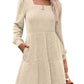 Robe côtelée à col carré et manches lanternes pour femmes