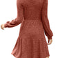 Robe côtelée à col carré et manches lanternes pour femmes