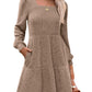 Robe côtelée à col carré et manches lanternes pour femmes