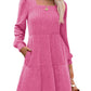 Robe côtelée à col carré et manches lanternes pour femmes