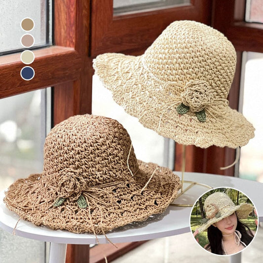 Élégant Chapeau de Paille au Crochet avec Détail à Volants