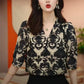 Blouse Élégante à Col en V et Imprimé Jacquard 3D