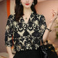 Blouse Élégante à Col en V et Imprimé Jacquard 3D