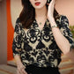 Blouse Élégante à Col en V et Imprimé Jacquard 3D