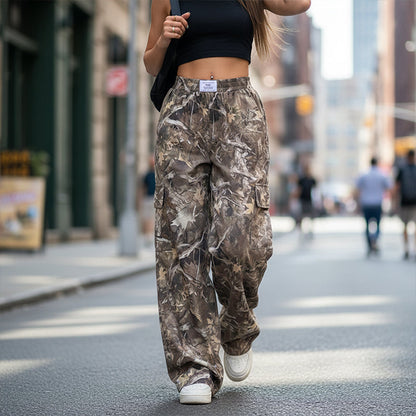Pantalon ample léopard et camouflage pour femme