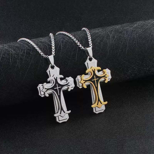 ✝️ 53% DE RÉDUCTION ! 🎉 Collier Pendentif Croix Bicolore – Style Audacieux, Métal Durable & Ajustable 🔗📦