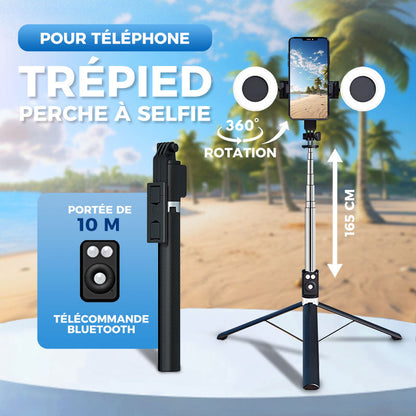 Trépied Perche à Selfie Extensible pour Téléphone avec Télécommande Détachable